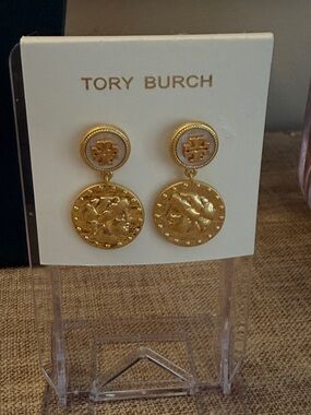 Tory Burch Gold Double Medallion Drop Earrings